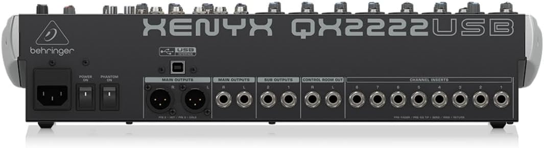 Behringer XENYX QX2222USB Premium 22-Input 2/2-Bus Mixer with XENYX Mic Preamps and Compressors, Klark Teknik Multi-FX Processor, Wireless Option and USB/Audio Interface