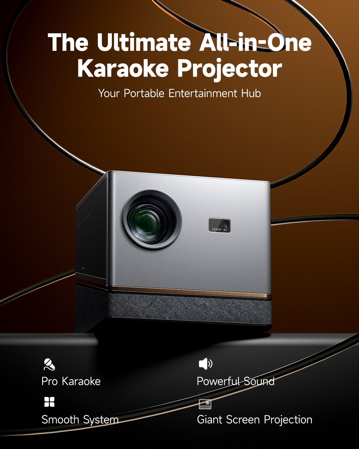 Moukey MTV30 All-in-One Karaoke Machine Projector, with Dual 4-inch Woofers, 40W RMS 120W Peak Power, Powerful Sound, Passive Radiator, Smooth System, Supports 45-250