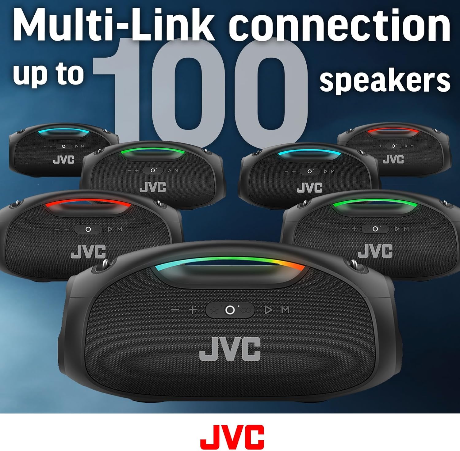 JVC Portable Wireless Bluetooth Speaker - 120W with Dual Woofer Deep Bass, RGB Lighting, Indoor/Outdoor Boombox, Bluetooth 5.3, IPX6 Water Resistant, USB-C, 11-Hr Playtime, 2 Sound Modes - SP-PA15BT