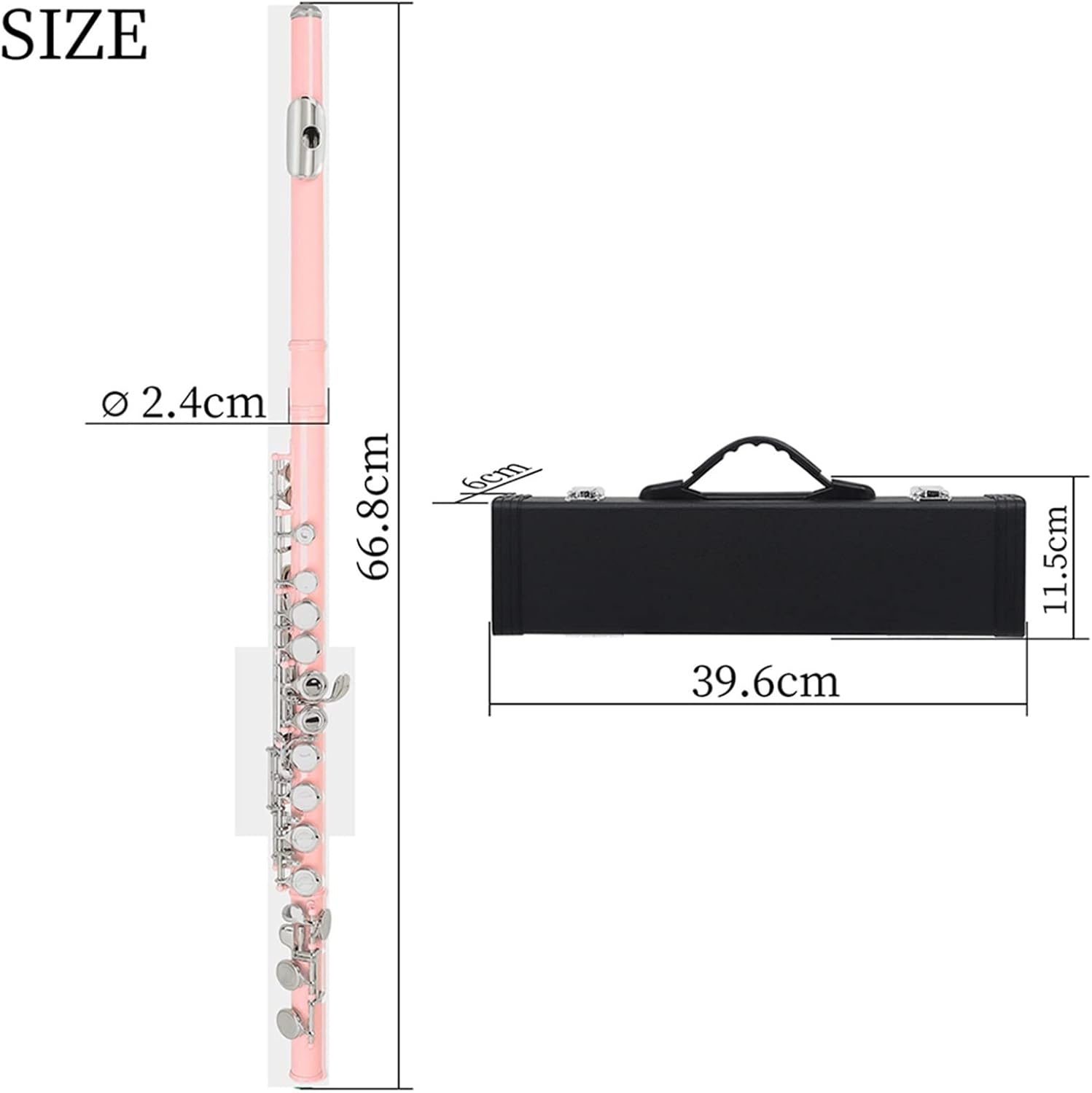 ZUZU Pink 16 Holes Flute with E Key Woodwind Instrument Closed Hole C Tone Nickel Silver Key Cupronickel Tube with Music Case Beginners Flute