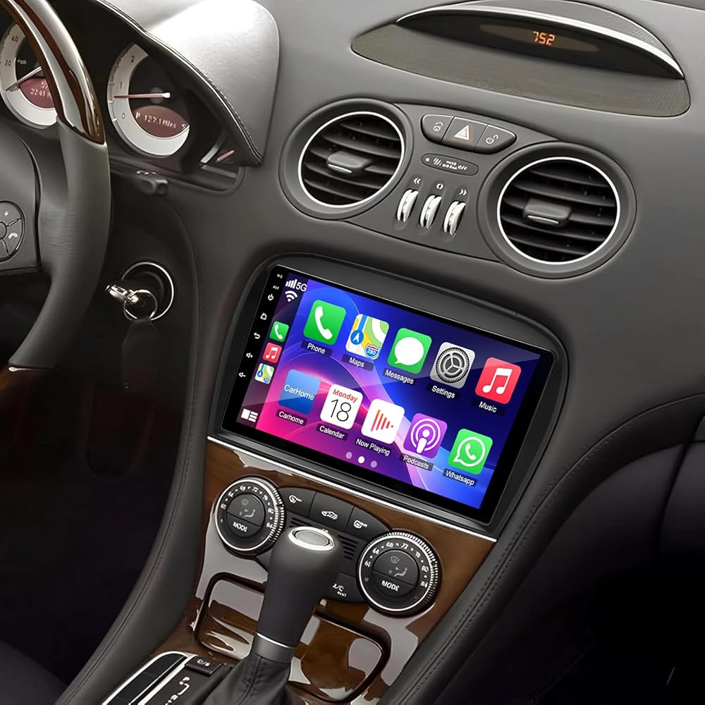 Car Stereo Radio Compatible for SL R230 SL350 SL500 2005-2012 with Carplay Android Auto GPS Navigation 9in Touchscreen Car Radio Player with Bluetooth WiFi FM/RDS SWC Mirror Link + Backup Camera