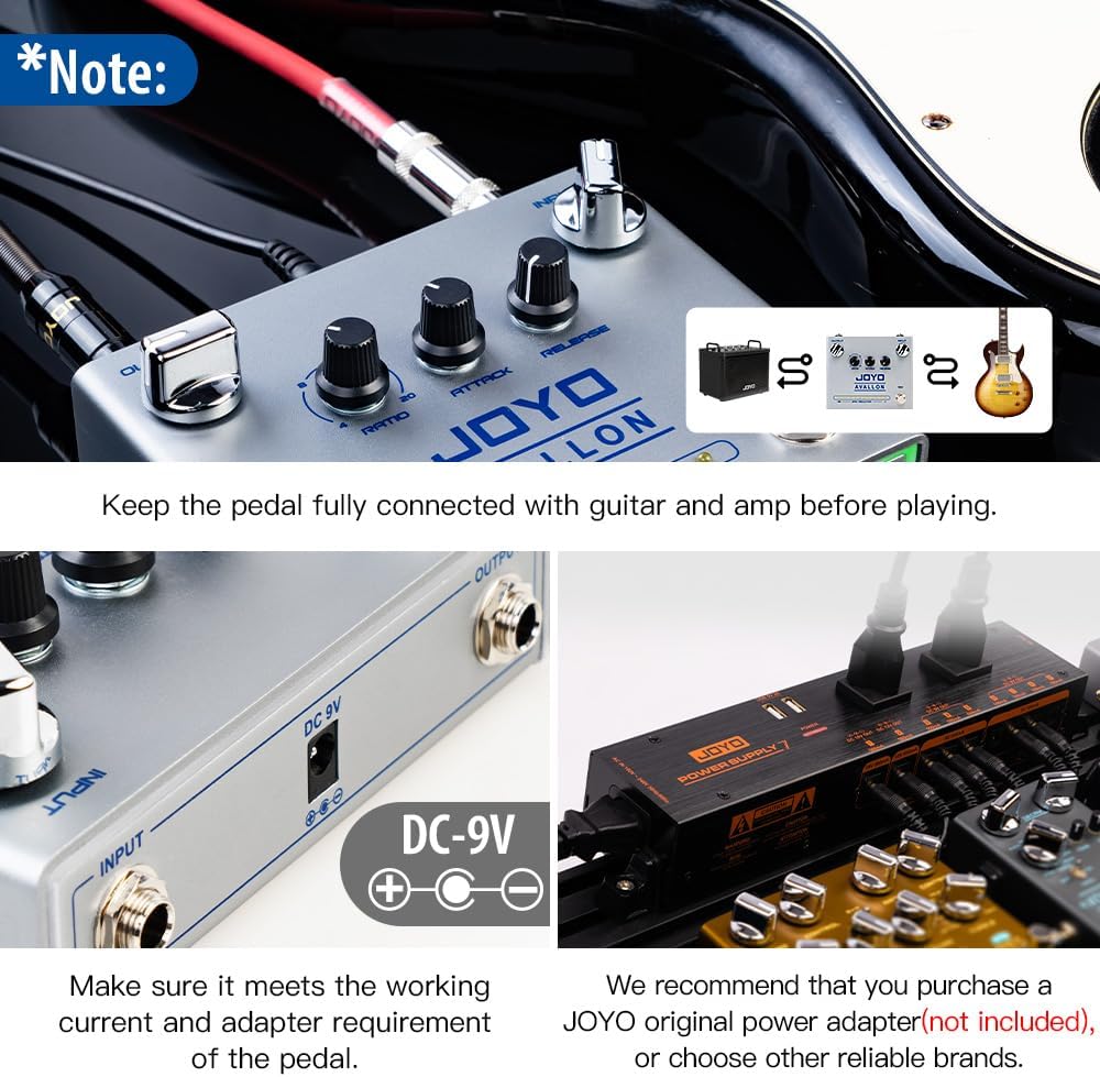 JOYO Compressor Effect Pedal with Precise Compression Knobs Adjusting Independent for Bass Electric Guitar- True Bypass (AVALLON R-19)