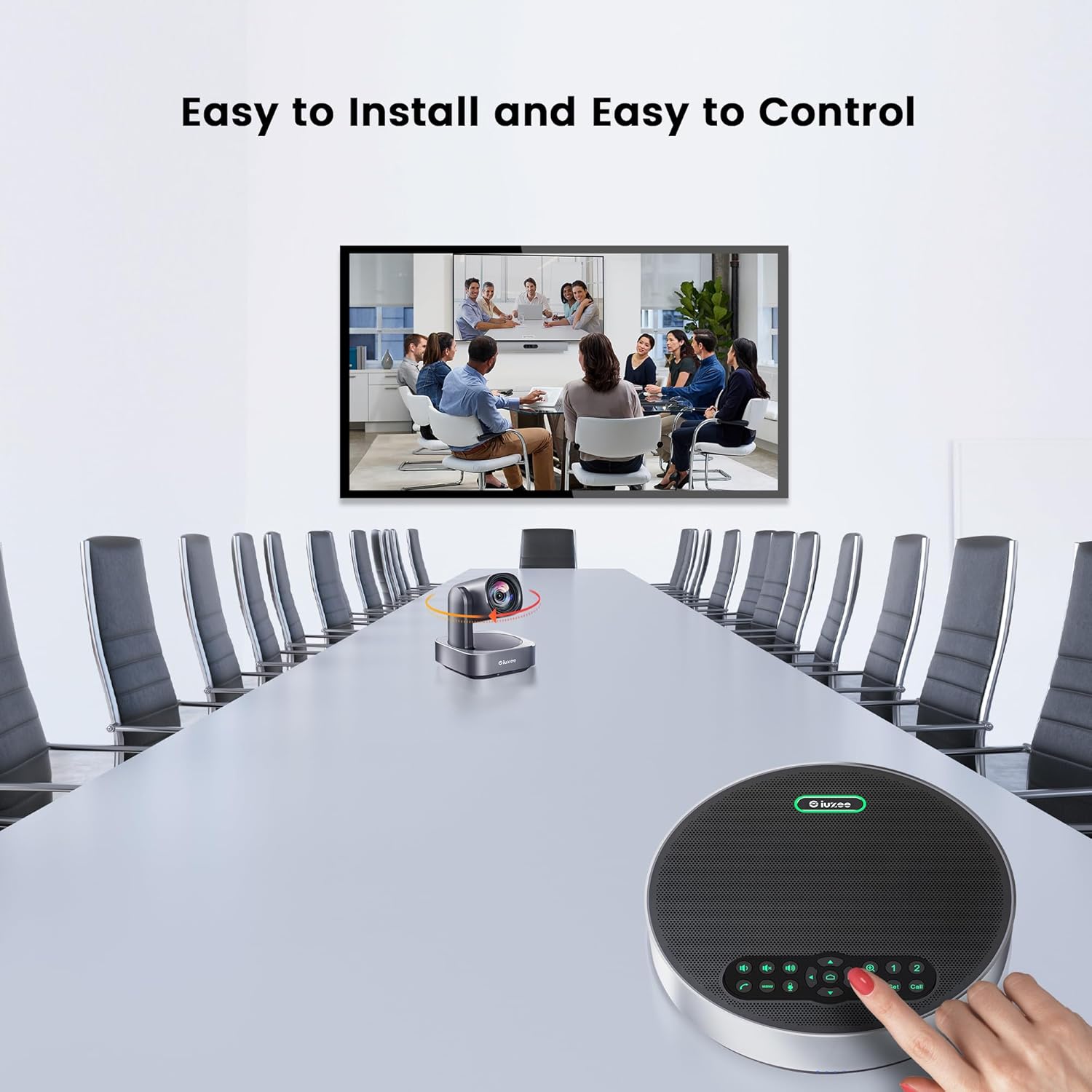 All-in-One PTZ 4K 12X Optical Zoom Video Conference Room Camera System with Bluetooth Speakerphone 2 Expansion Mics HDMI 78° Wide View Angle Lens Works with Zoom Webex for Large Meeting Room