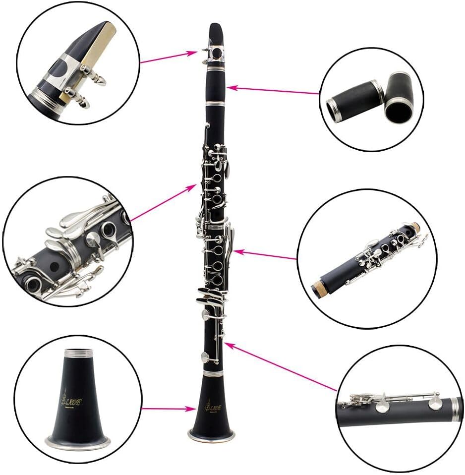 Bakelite B flat Clarinet 17 Key Exquisite Design Set with Cleaning Cloth Gloves Headless Bass Guitar Bridge bass bridge for Woodwind Instruments