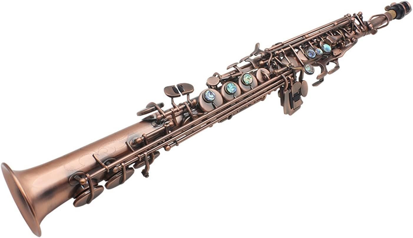 KESHUO Bronze Straight Bb Saxophone Sax Woodwind Instrument Abalone Shell Key Carve Pattern Brass Sax Beginners Kit