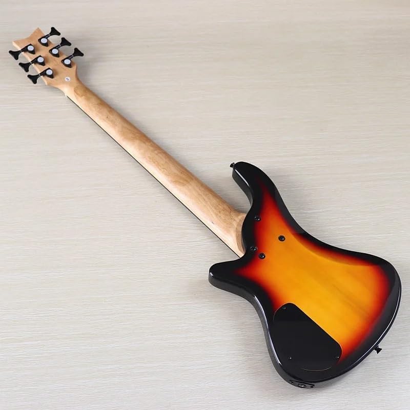 6-String Electric Bass Guitar, 43-Inch Full Size, Sunburst High Gloss Finish, Solid Basswood Body, Canada Maple Neck