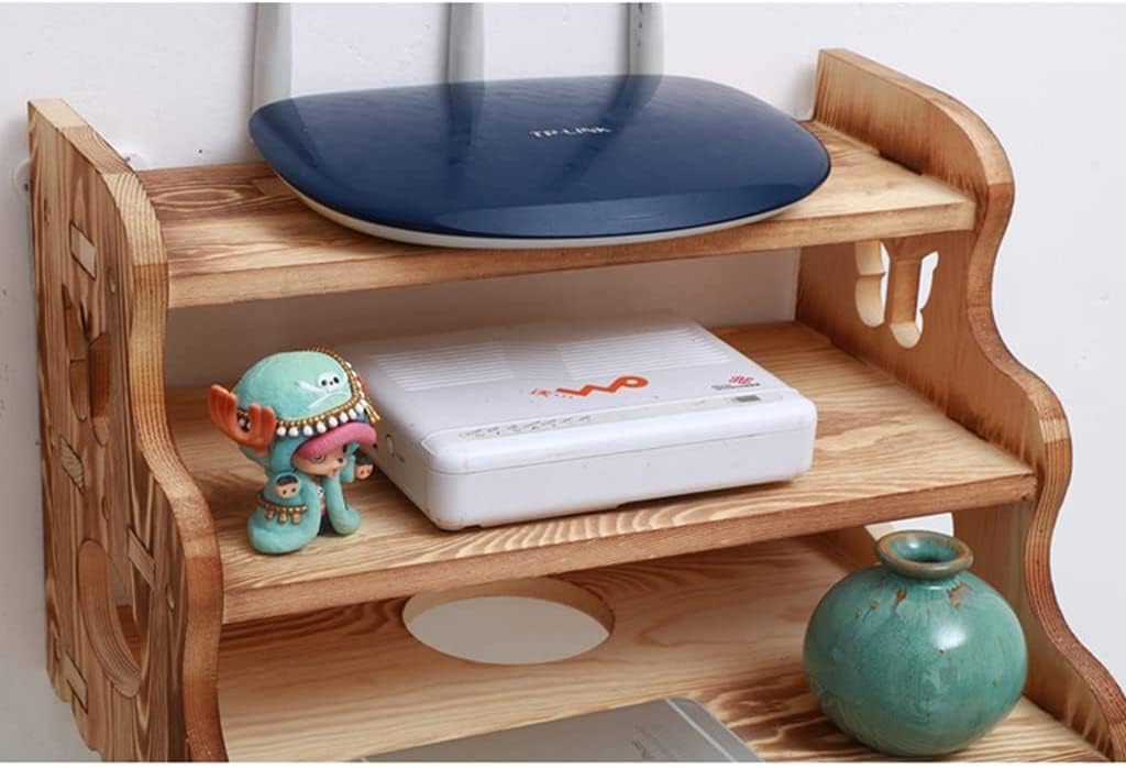 Wall-Mounted Wireless Router Storage Shelf 3-Layer Cable Storage - Home Decoration(Brown-b)