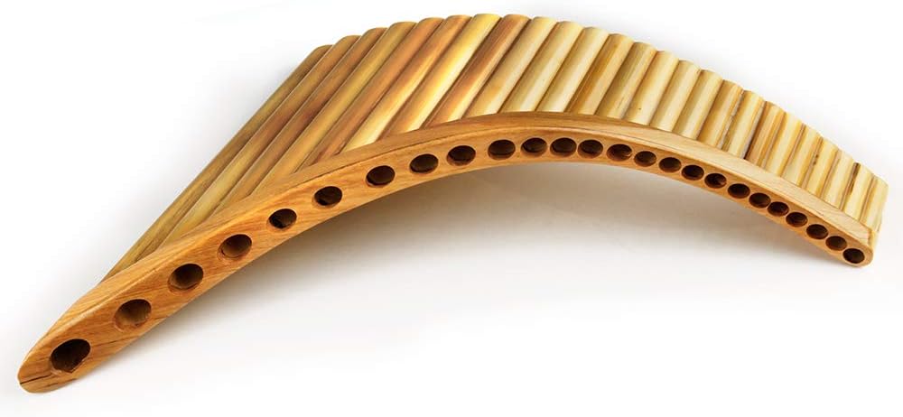 Upscale Romanian Folk Instrument Natural Reed Pan Flute Panpipes G Key Wind Pan flute Flauta Handmade (25 Pipes Right Hand, Wooden Tray)