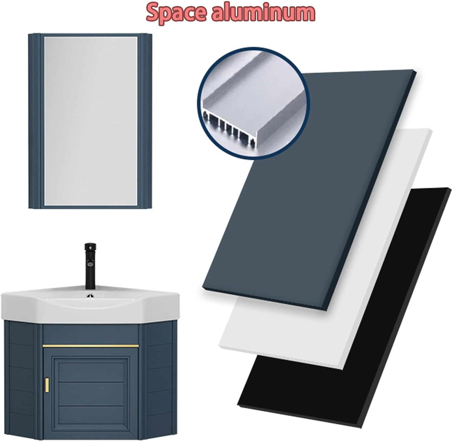 Corner Bathroom Sink, Corner Wall Mount Bathroom Sink, Small Vanity Sink with Mirror Cabinet, Corner Mounted Bathroom Vanities Cabinet Sink, Bathroom Vanity for Small Spaces(47cm/18.5in)