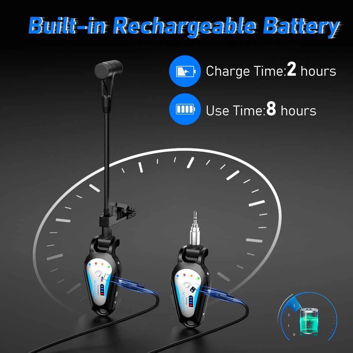 KIMAFUN 2.4G Wireless Saxophone Microphone, Clip-on Instrument Microphone, 100ft Range, Plug and Play, Wireless Transmitter & Receiver for Saxophone, French Horn, Trumpet, Trombone, G120