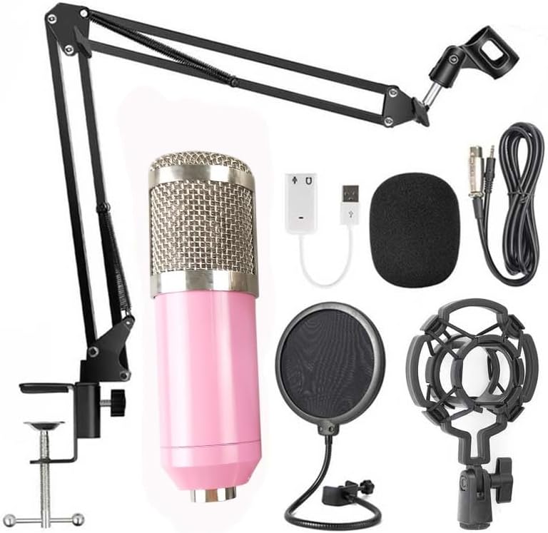 Condenser Microphone Wired Microphone Mobile Phone Universal Set Karaoke Vocal Microphone, Pink