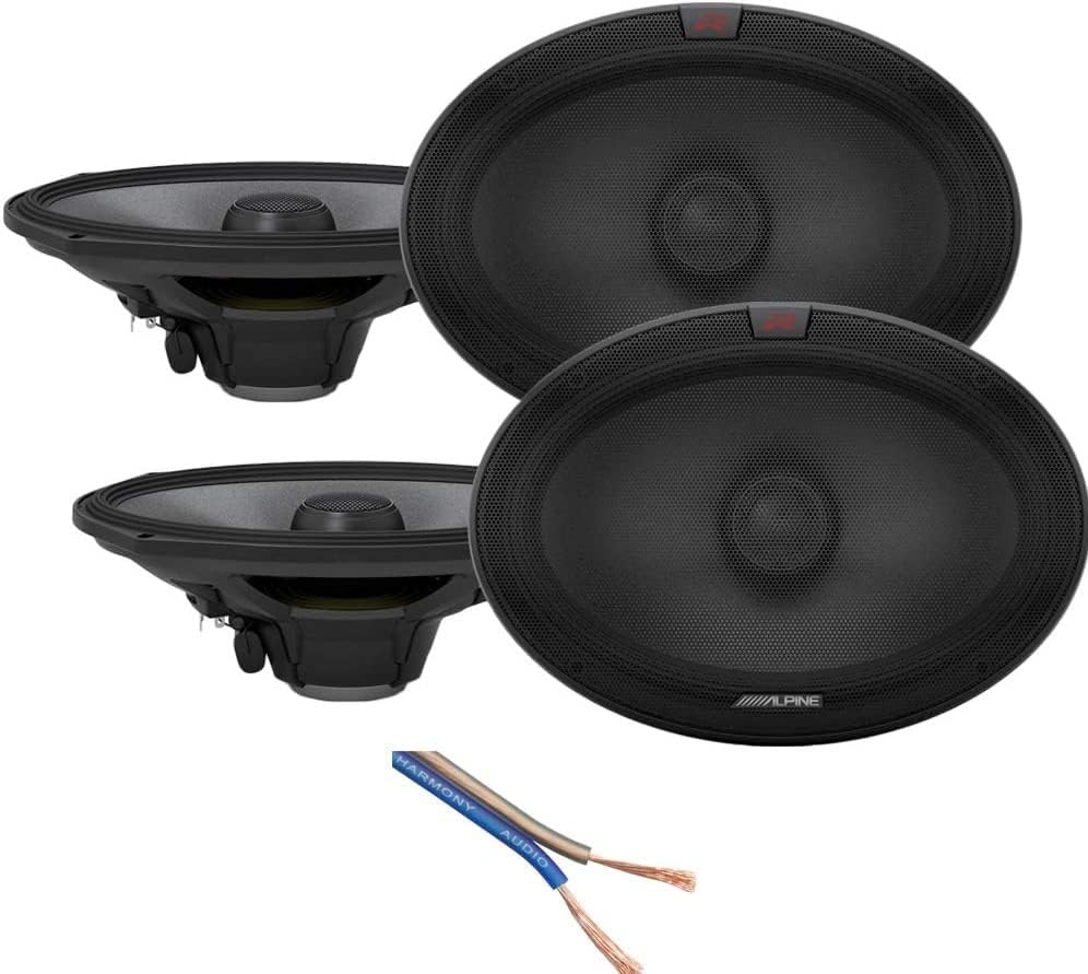 Alpine R-S69.2 Car Audio Type R Series 6x9 600 Watt Speakers - 2 Pair with 20' Wire Package