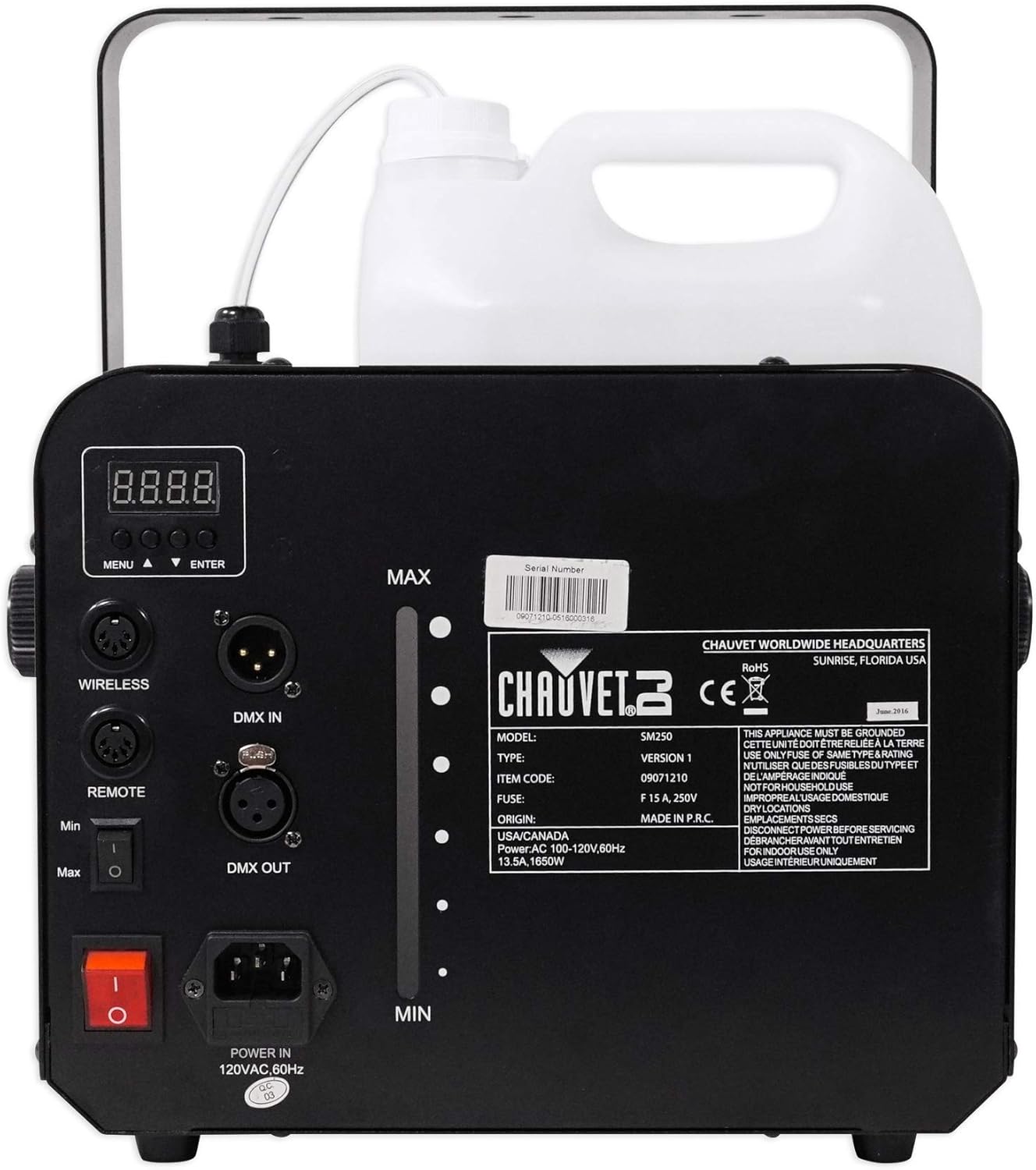 Chauvet DJ SM 250 DMX Snow Machine w/Wired Timer Remote SM250+(2) Gallons Fluid