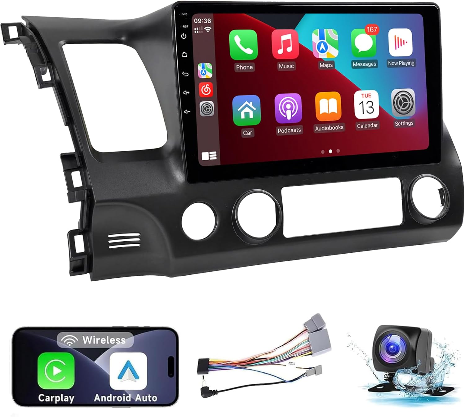 Leadfan Car Stereo Radio Support Wireless CarPlay & Android Auto for Honda Civic 2006 2007 2008 2009 2010 2011, 10.1 Inch Touch Screen Bluetooth Car Stereo with GPS Navigation WiFi Backup Camera