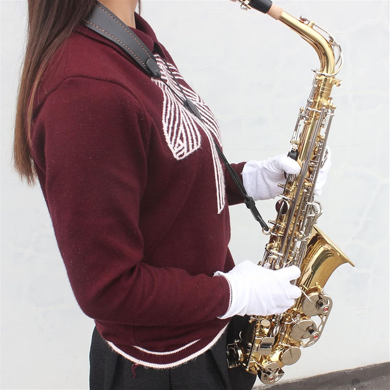 Alto Saxophone Sax Glossy Brass Engraved EB E-Flat Natural White Shell Button Wind Instrument