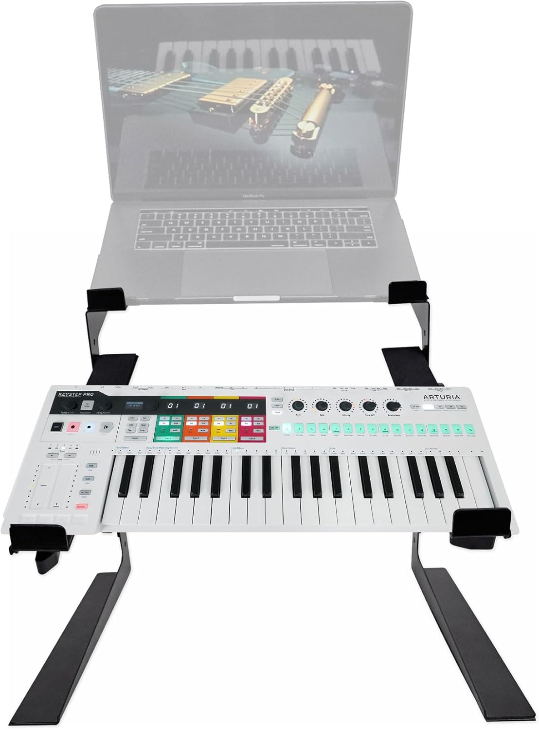 Audiosavings Bundle: Arturia Keystep Pro Sequencer 37-Key Midi USB DJ/Recording Keyboard Controller Bundle with Rockville Rock2d2 Adjustable Dual Shelf Midi Keyboard Laptop Stand (2 Items)