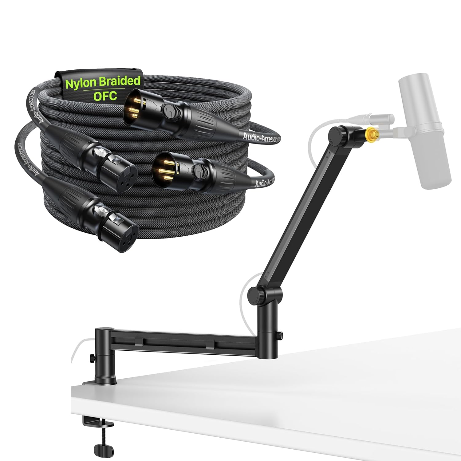 Low Profile Mic Boom Arm with XLR Cables 10ft 2 Pack