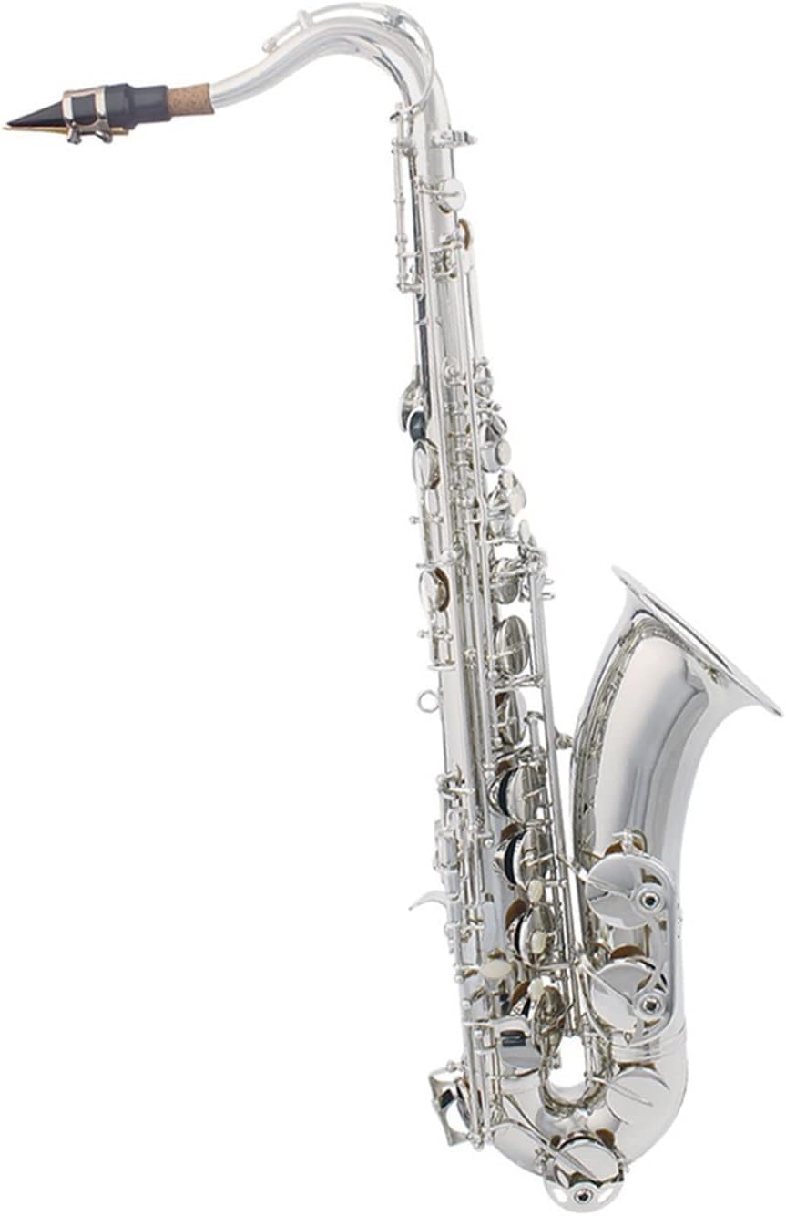 Bb Tenor Saxophone Brass Lacquered Gold B Flat Musical Woodwind Instrument with Case (Color : Silver)