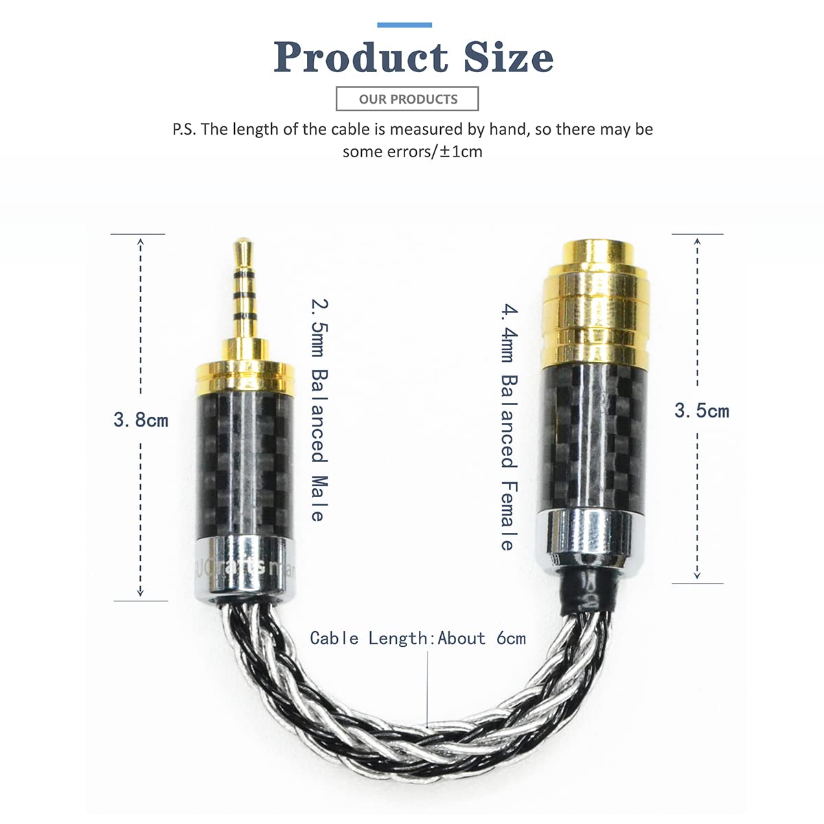 2.5mm Balanced Male to 4.4mm Balanced Female Headphone Adapter Cable 7N Single Crystal Copper/Silver Headphone Jack Convert Cable