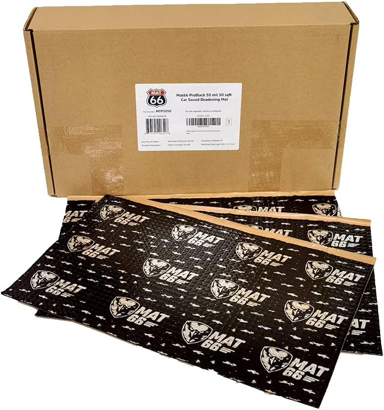 MAT 66 ProBlack 50 mil 50 sqft Car Sound Deadening Mat, Butyl Automotive Sound Insulation and Dampening Material