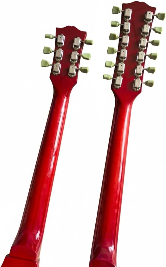 Double Neck Electric Guitar 12 String and 6 Solid Mahogany Body Rosewood Fretboard Trans Red