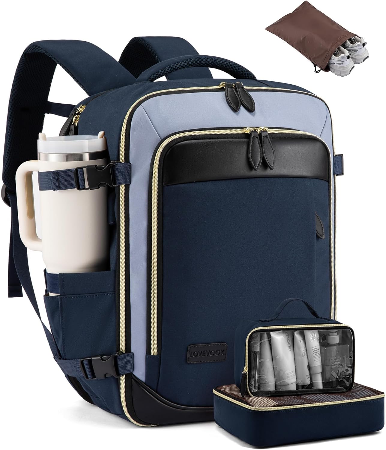 LOVEVOOK 40L Travel Backpack Carry On Airline Approved, Large Backpack with 3 Packing Cubes, TSA Travel Essentials Carry On Bag, Waterproof Weekender Overnight Luggage Daypack, Fits 17.3 Inch Laptop