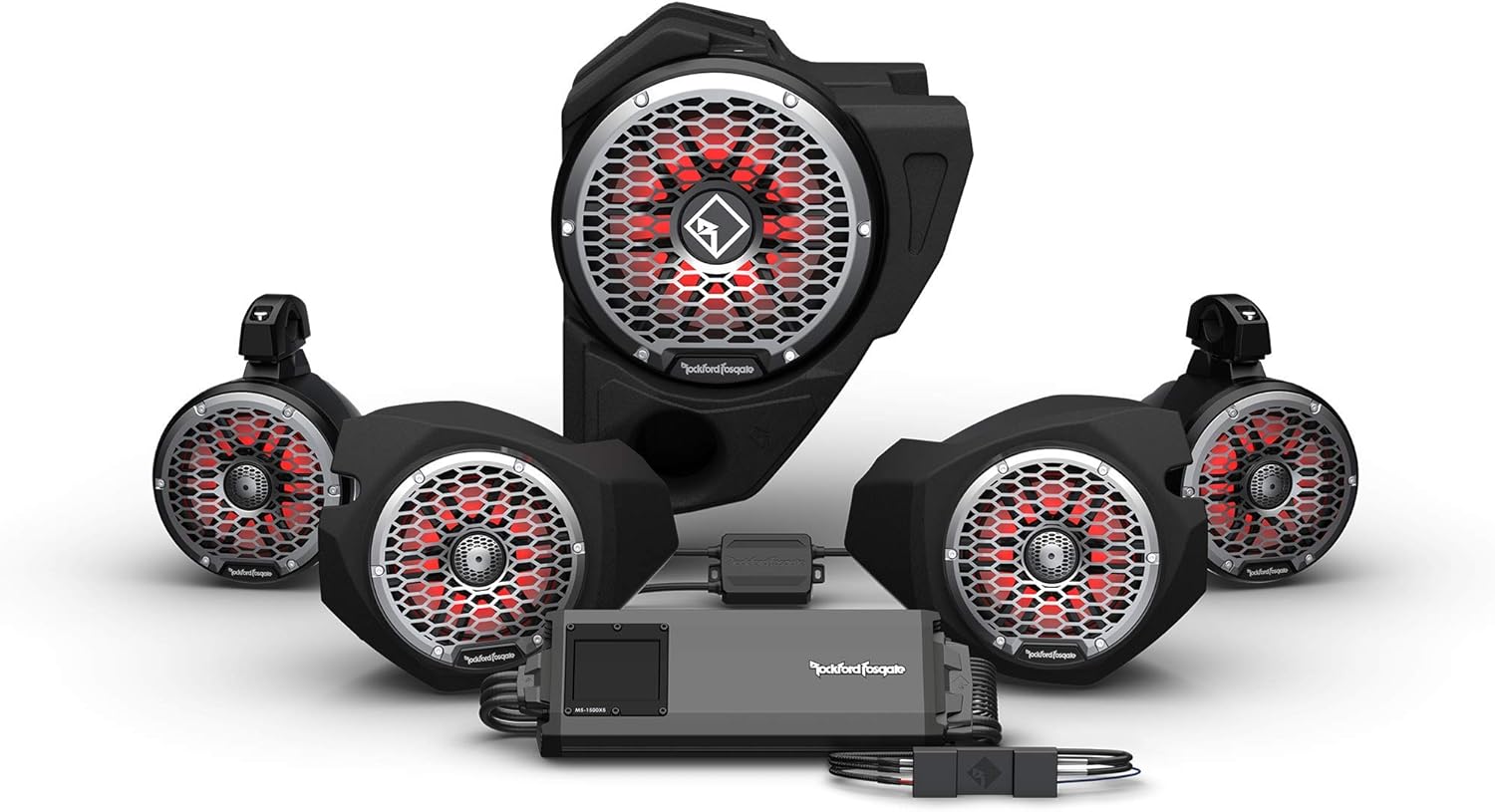 Rockford Fosgate RZR14RC-STG5 Audio Kit: Ride Command 3-Way Interface, 1500-Watt Amp, M2 Color Optix Multicolor LED Lighted Front, Rear Speakers & Subwoofer for Select RZR Models (2014-2021)