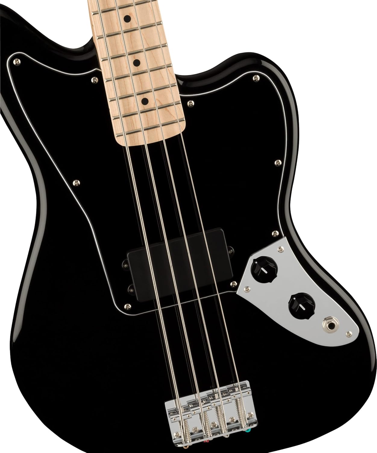 Fender Squier Affinity Jaguar Bass H - Black Bundle with Gig Bag, Tuner, Strap, and Austin Bazaar Instructional DVD
