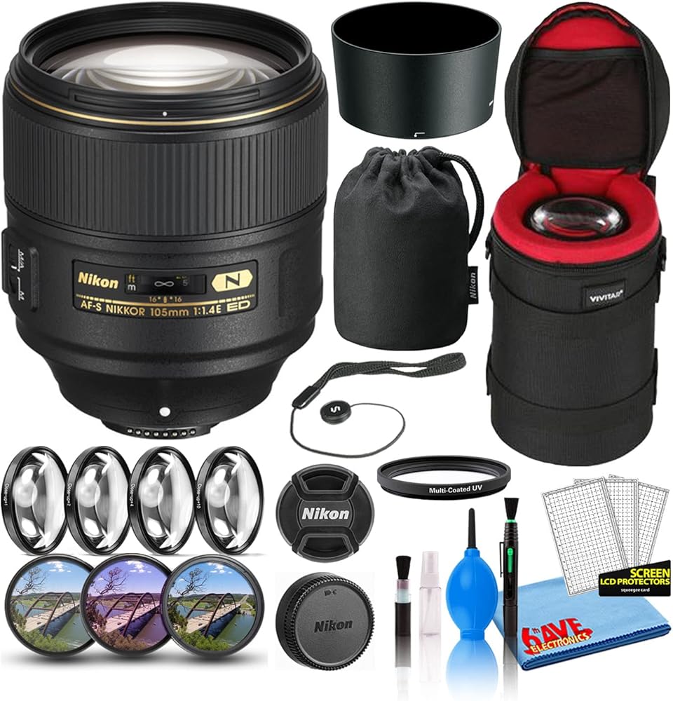 Nikon AF-S NIKKOR 105mm f/1.4E ED Telephoto Prime Lens (20064) with Padded Lens Case + Macro Filter Kit + UV, CPL, FL Lens Filters + Lens Cap Keeper + Cleaning Kit (Renewed)