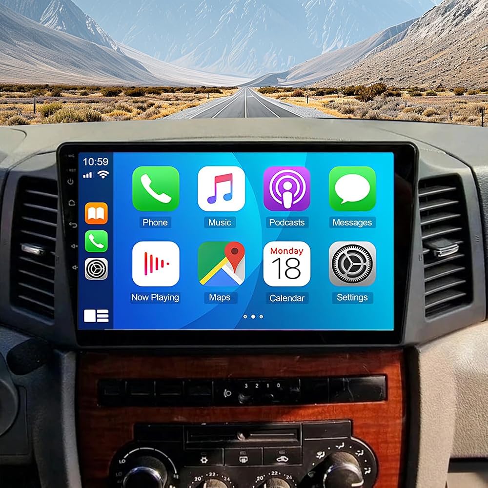 Car Stereo Radio Compatible for GrandCherokee 2004-2007 with Carplay Android Auto GPS Navigation 10in Touchscreen Car Radio Player with Bluetooth Wifi FM SWC Mirror Link Split Screen + Backup Camera