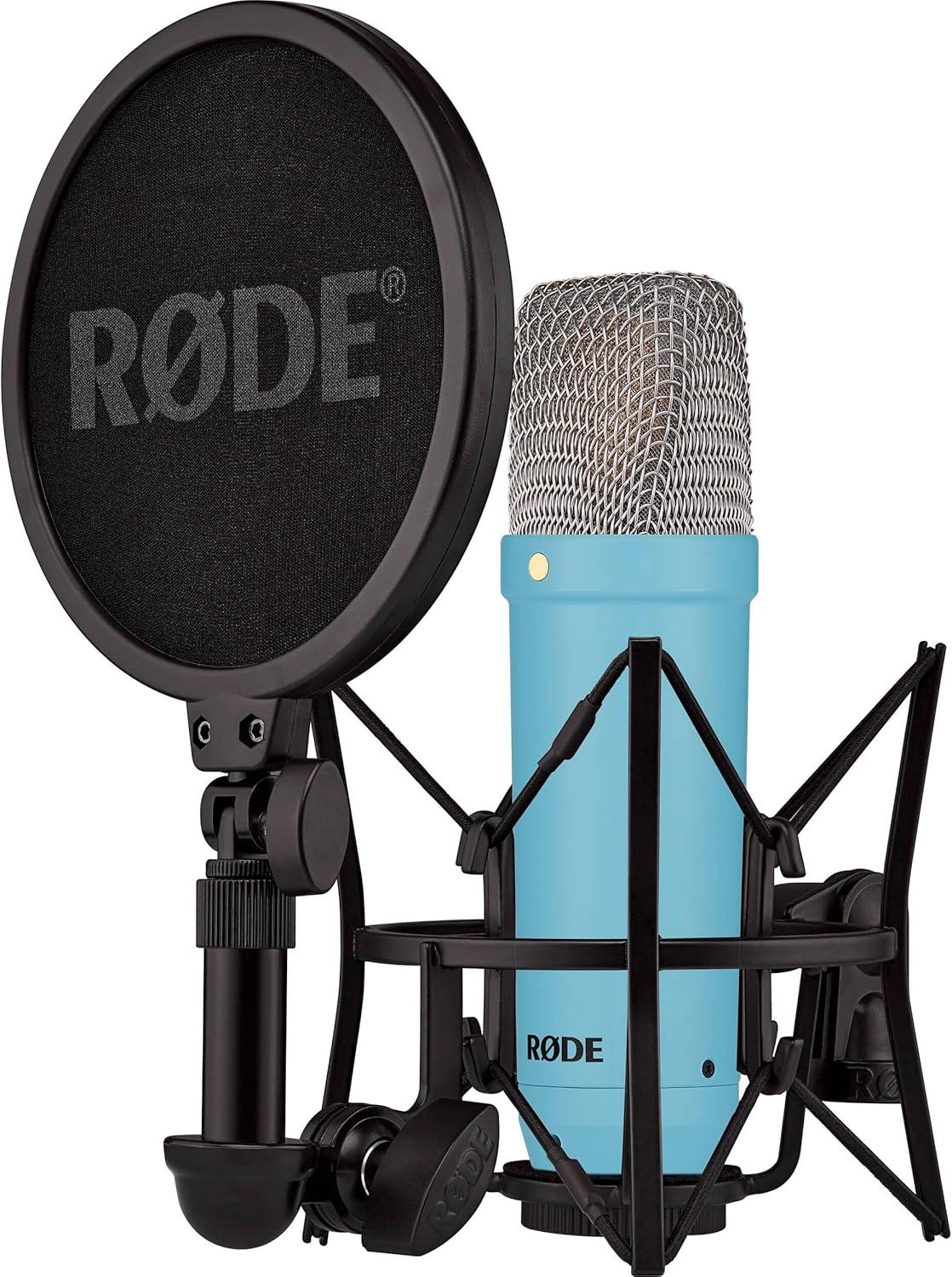 Rode NT1 Signature Series - Blue Condenser Microphone with SM6 Shockmount, Tripod Base Microphone Stand and Pop Filter