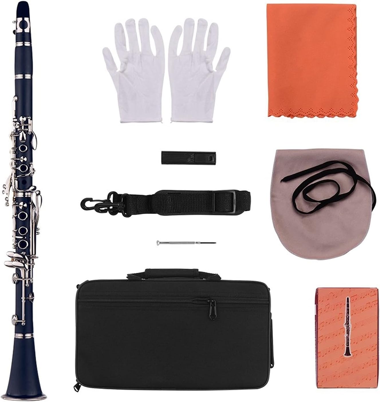 Standard Clarinet 17-Key Clarinet Bb Flat Woodwind Instrument with Carry Case Gloves Cleaning Cloth Mini Reed Case 10pcs Reeds Beginner Clarinet (Color : Deep Blue)