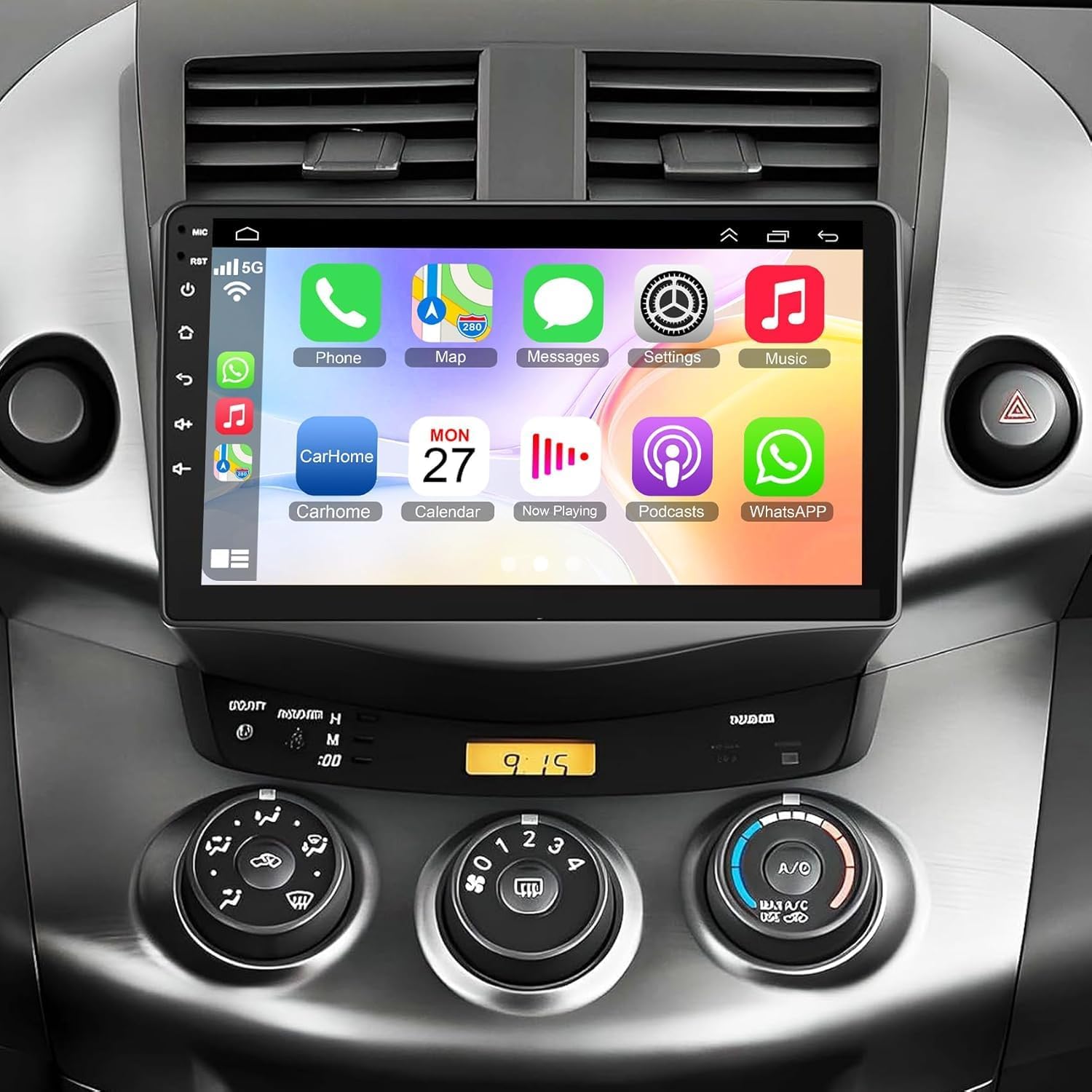 8 Core 6GB+128GB Car Radio for Toyota RAV4 2007-2012,9 Inch QLED Touch Screen Car Stereo with Carplay&Android Auto,WiFi,GPS Navigation,Bluetooth5.0,FM&AM Radio