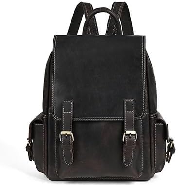 Retro College Style Large Capacity Genuine Leather Backpack for Men Travel Computer Laptop Bag with Gift Box (Black,Large)