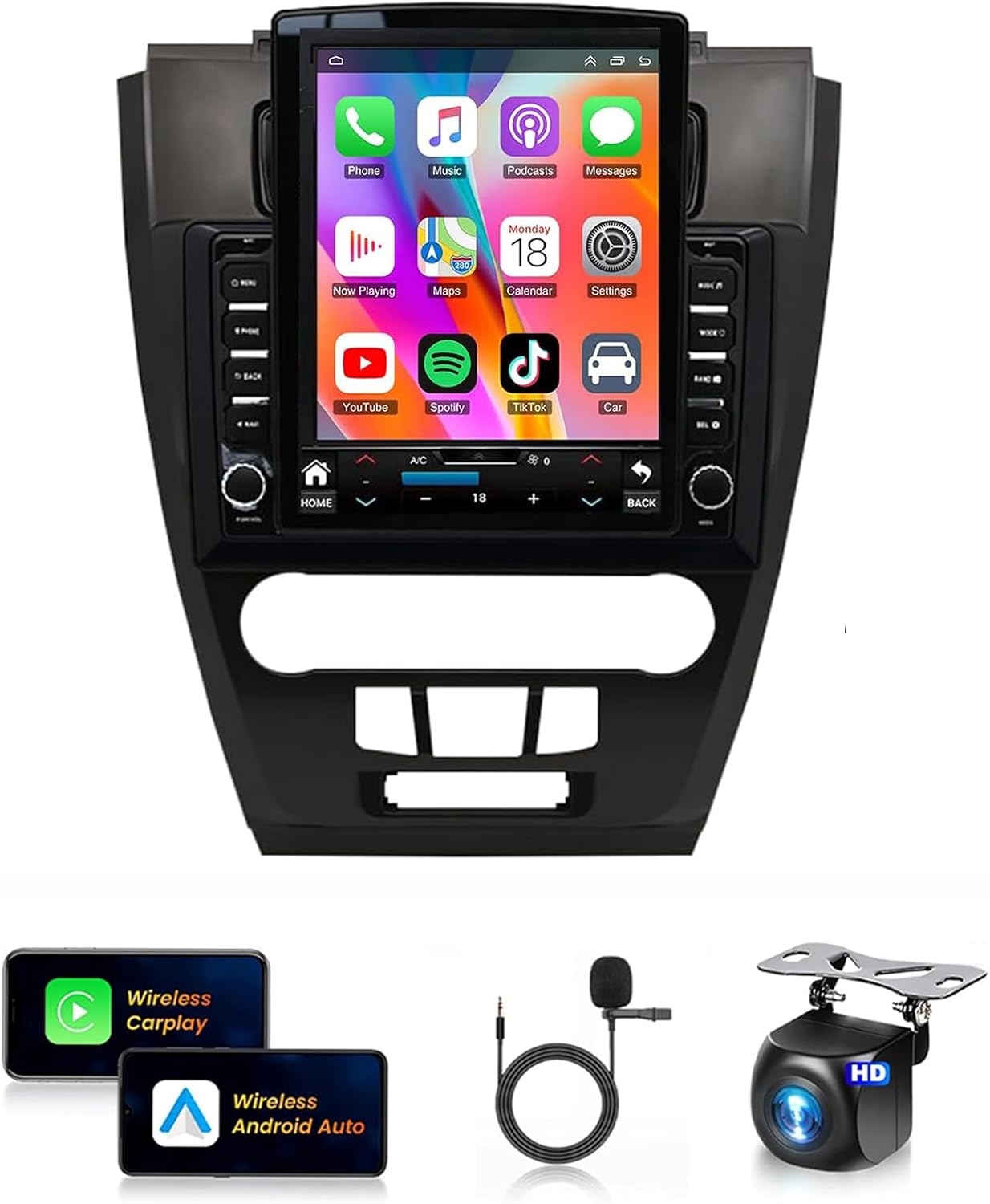 4+64G Car Stereo Compatible with Ford Fusion 2010 2011 2012 Radio Upgrade 9.7 inch Touch Screen with Wireless Carplay Android Auto AHD Backup Camera Mirror Link GPS SWC WiFi FM