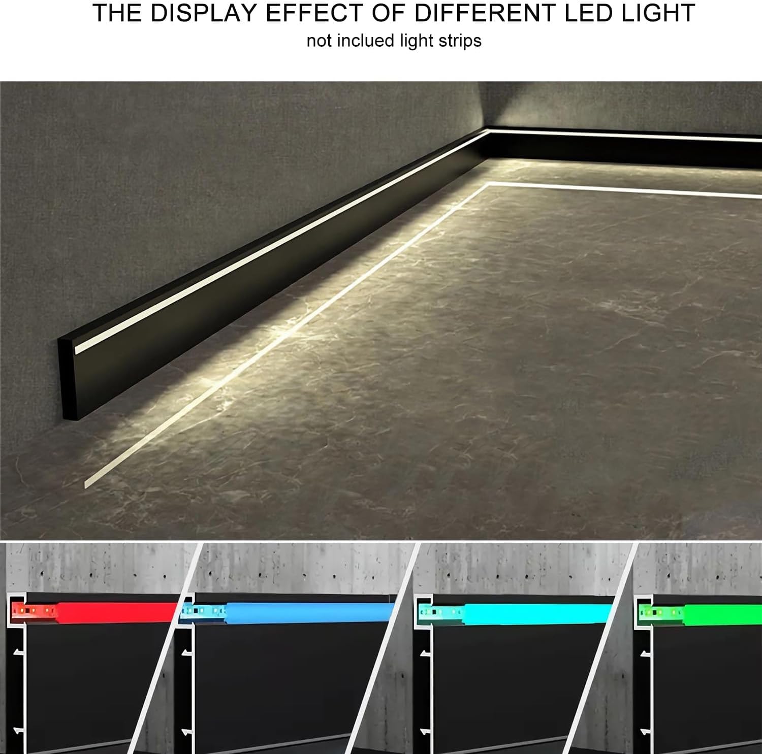 JARBIH 10 Packs 1M/3.3ft Aluminum Skirting Baseboards, 78x12mm LED Channel System Diffuser, Line Light Wall Mount Aluminum Profile with Milky Cover, Suitable for Living Room Bedroom Kitchen