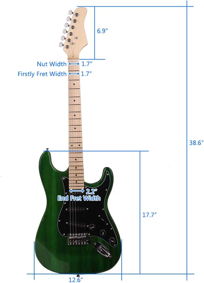 ST Stylish Electric Guitars,Professional Electrics Guitar Beginner Kits,Maple Fingerboard Electric Guitars,Portable Youth Electrics Guitar,with Amp Pick Bag,for Adults Beginners and Teens (Green)