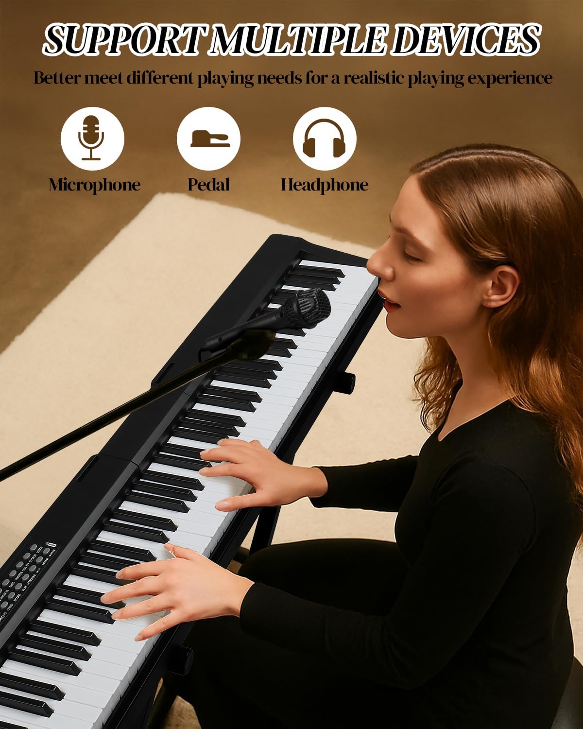 Ktaxon 88 Key Keyboard Piano Digital Piano with Dual Power Supply, 3 Teaching Modes, Bluetooth Audio & MIDI, Comprehensive Function Interface, 1000 Rhythms& 1000 Tones &150 Demo Songs (Compact)