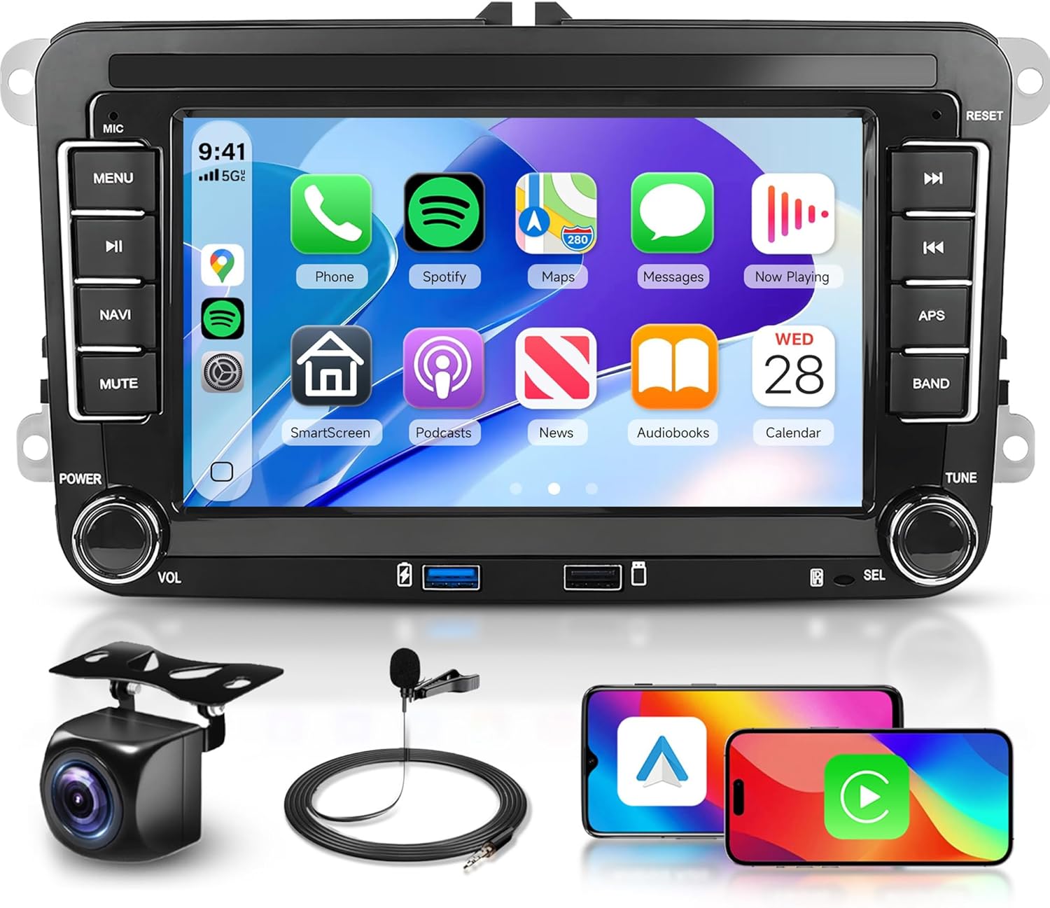 Android 15 2G+64G Car Stereo Radio for VW Volkswagen Seat Golf Passat Jetta Beetle Tiguan Touran EOS, CarPlay Android Auto, 5GWiFi GPS, 7 inch Double Din Touchscreen Bluetooth FM AHD Backup Camera