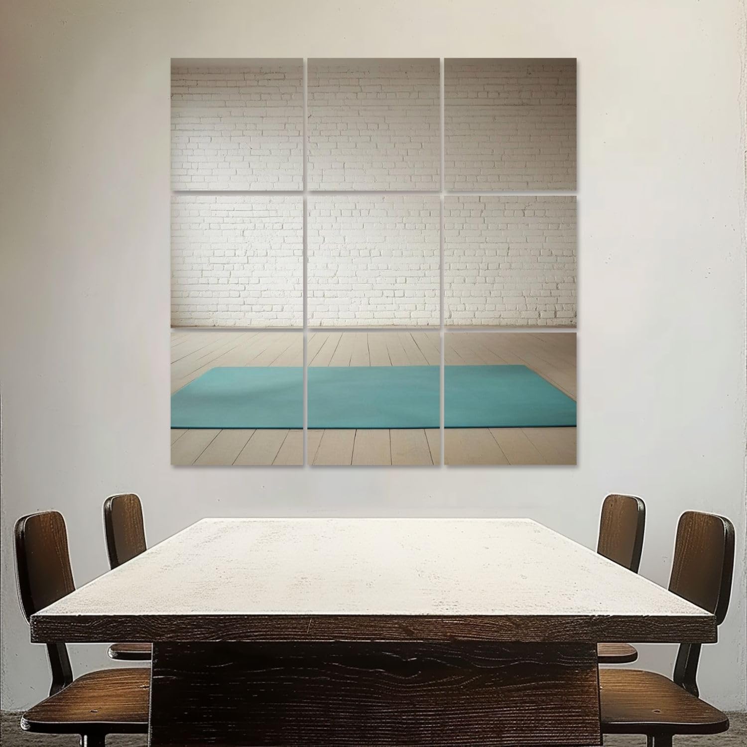 Art Acoustic Panels Self Adhesive Empty room wooden floor white brick wall 9Packs Decorative Soundproof Wall Panels Large Sound Absorbing Panels for Home Office 60