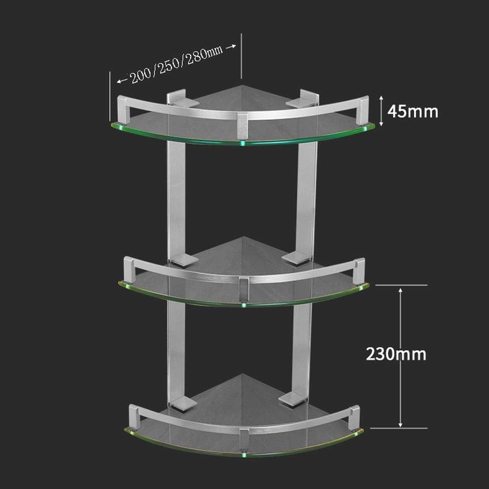 Aluminum Glass Corner Shelf Wall Mount Bathroom Storage with 3 Tier Shower Caddy Multifunctional Bath Basket for Bathroom Silver Sand Sprayed Finish(28Cm)