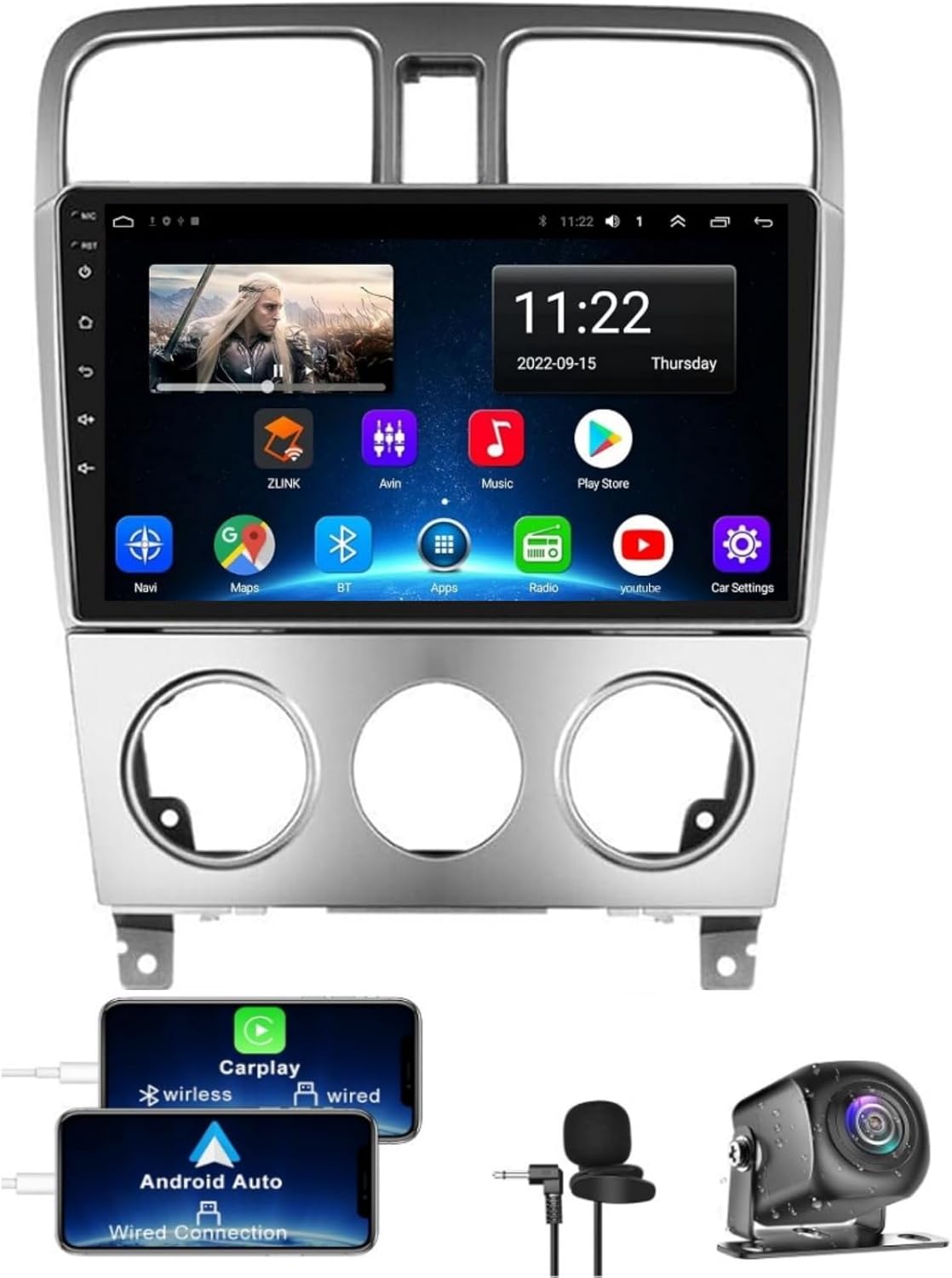 【4+64】 Car Radio for Subaru Forester 2002-2008, Android 12 Stereo with Wireless CarPlay &Android Auto, Support GPS/Bluetooth5.2/SWC/WiFi/FM/Backup Camera/MIC/EQ/DSP/Split Screen