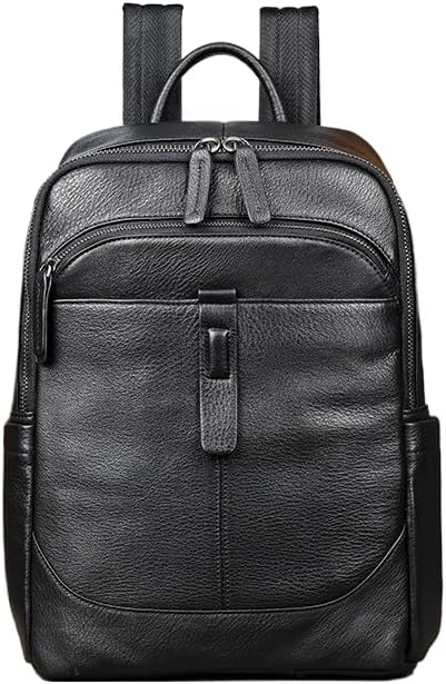 Men's Vintage Genuine Leather Backpack Water-resistant Laptop Sling Bag for Travel Business (Black)