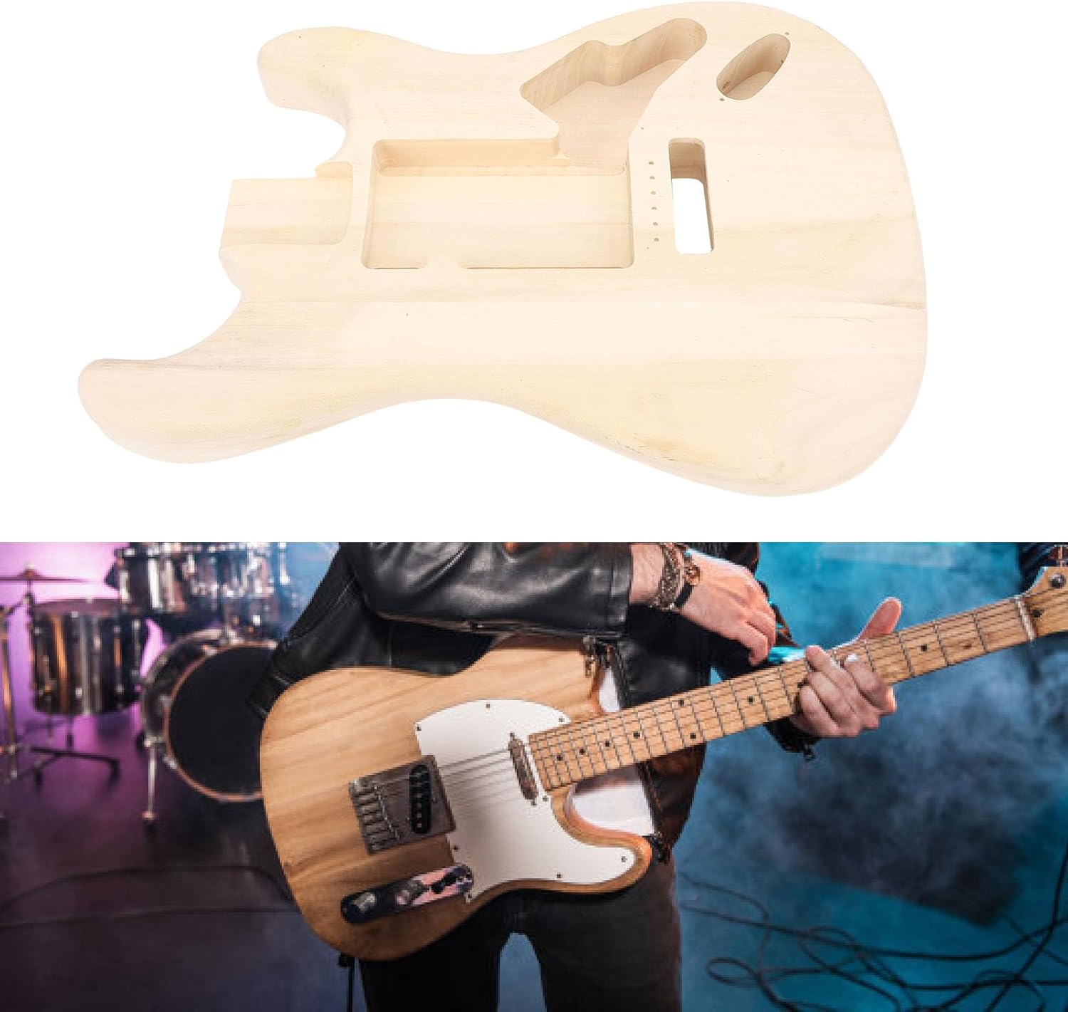 LiebeWH Electric Guitar Body Maple Wood Bass Guitar Body Unfinished Replacement DIY Accessory for Maker