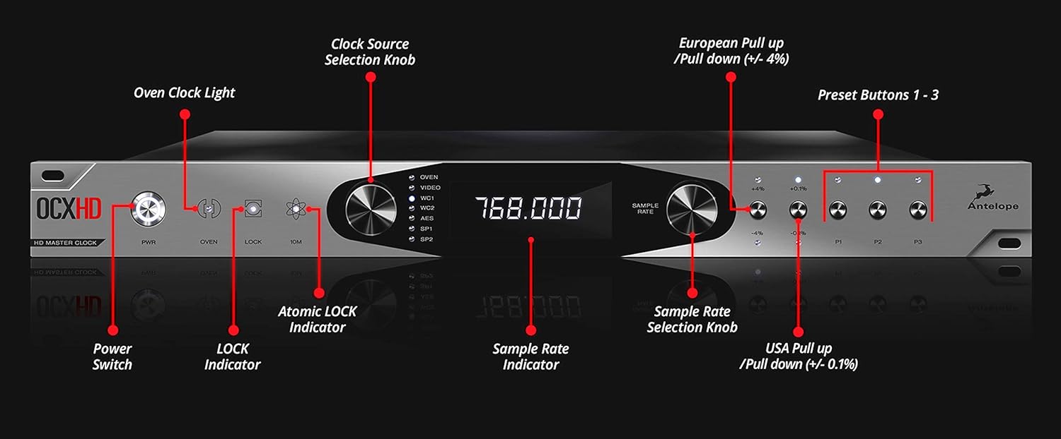Antelope Audio OCXHD High Definition Master Clock w/ 768 kHz Sample Rate, 64-bit AFC Clocking, Dual Word Clock Inputs, BNC, AES/EBU & S/PDIF Connectivity — Atomic Clock for Studio & Post-Production