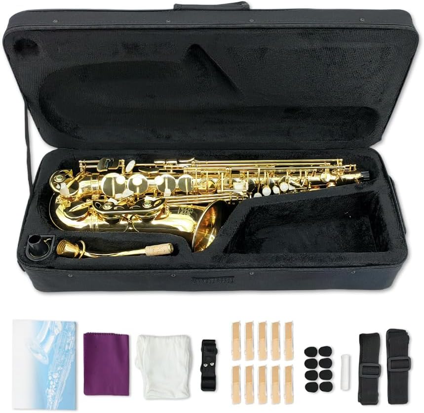 Alto Saxophone E Flat for Adults Student Sax Eb Alto Full Kit With Carrying Sax Case Mouthpiece Straps Reeds Saxophone Beginner Kit