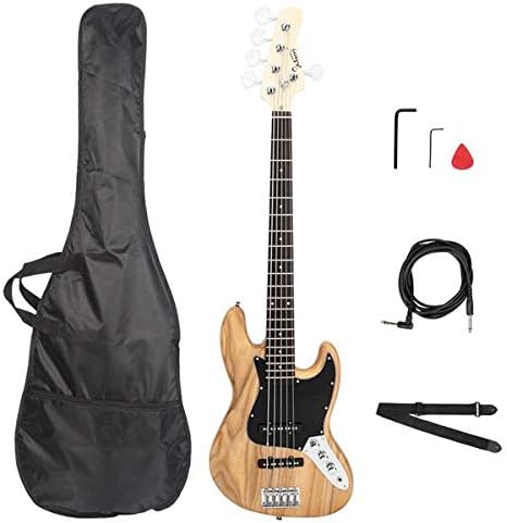 Music Lover Gjazz Electric 5 String Bass Guitar Full Size Bag Strap Pick Connector Wrench Tool Burlywood 3-7 Days Delivery