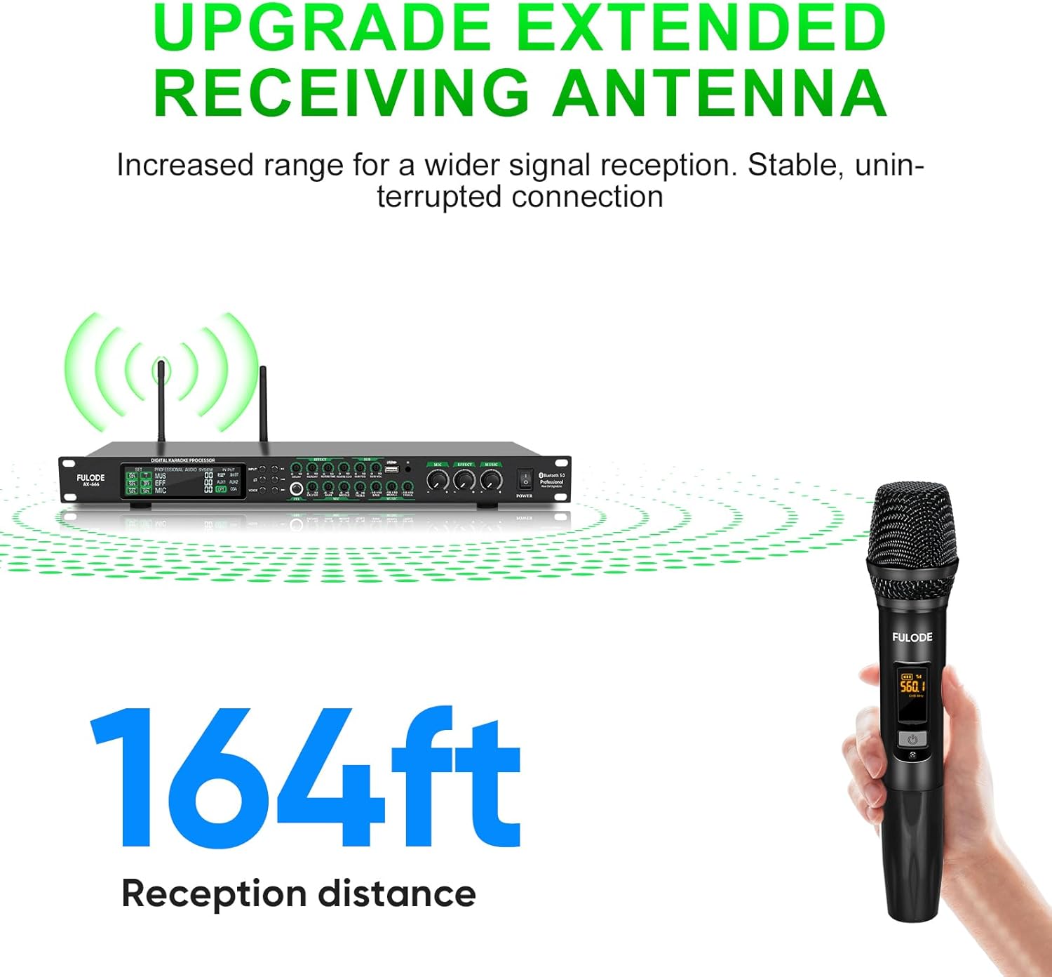 AX-666 Professional Karaoke Processor KTV Mixer with Dual Wireless Microphones, Digital Pre-Stage Effector Audio Vocal Effects Processor System with DSP Anti-Howling USB MP3 Bluetooth Optical