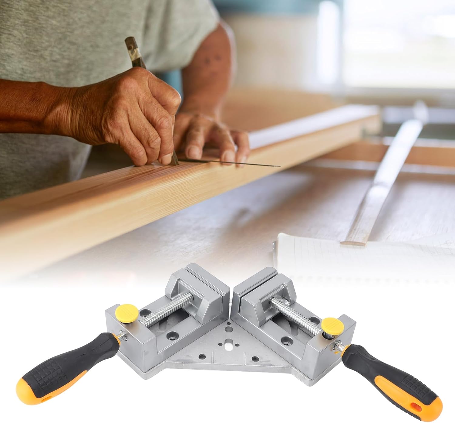 Corner Clamp,90 Degree Right Angle Clamp,Double Handle Corner Clamp - and Portable Tool for DIY Enthusiasts and Woodworkers, Ideal for Various Joining Works