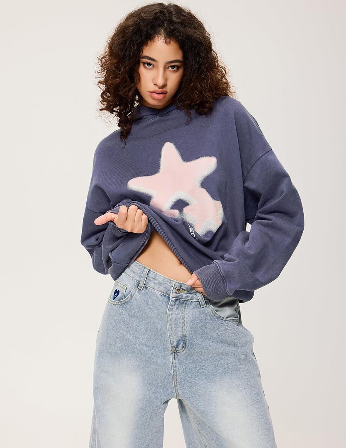 Aelfric Eden Womens Oversized Hoodie Heavyweight Vintage Streetwear Star Graphic Acid Wash Hoodies Pullover With Pockets